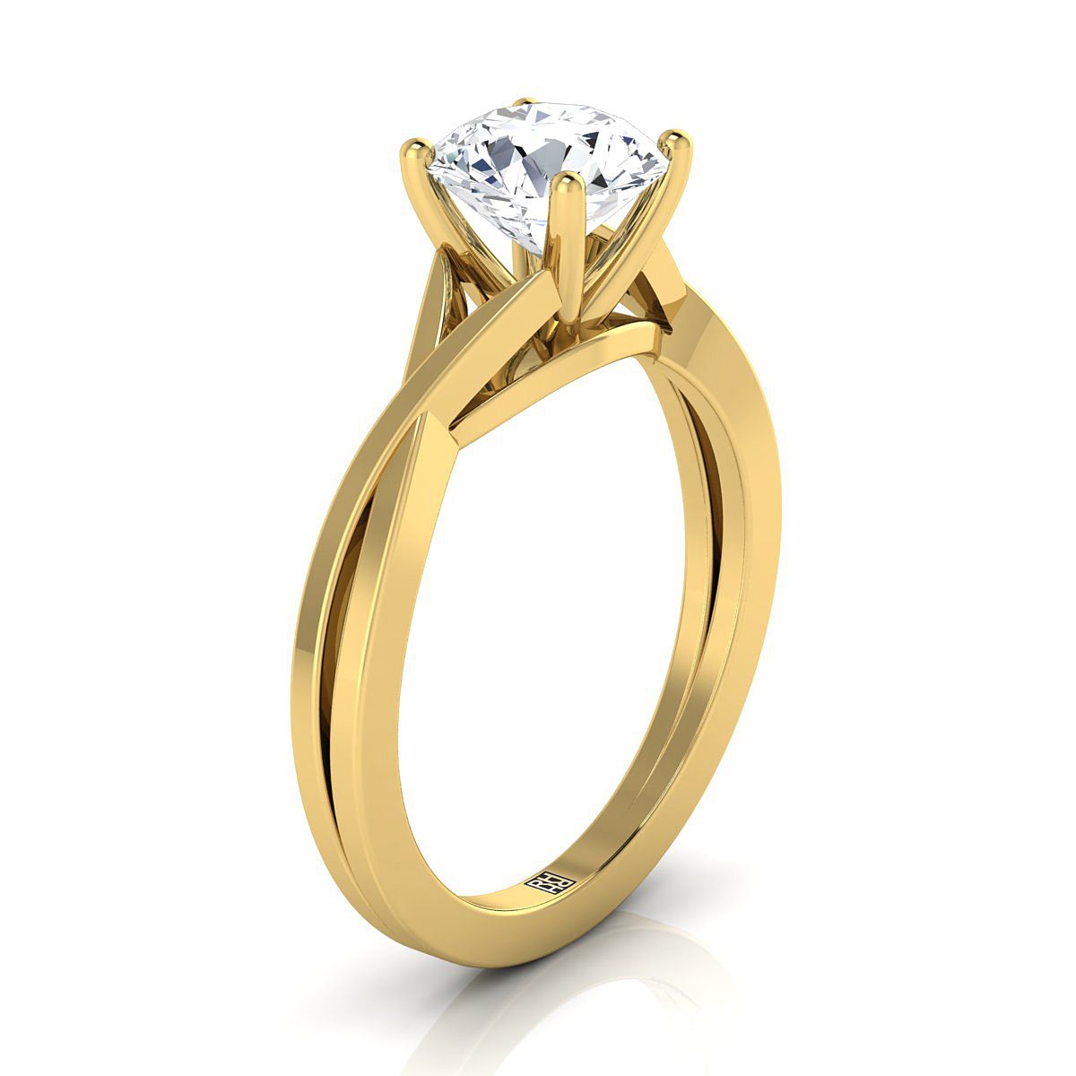 18K Yellow Gold Round Brilliant Delicate Twist Solitaire Engagement Ring