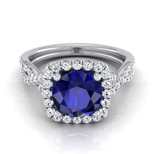 14K White Gold Round Brilliant Antique Delicate Beaded Floral Halo and Leaf Engagement Ring -3/8ctw