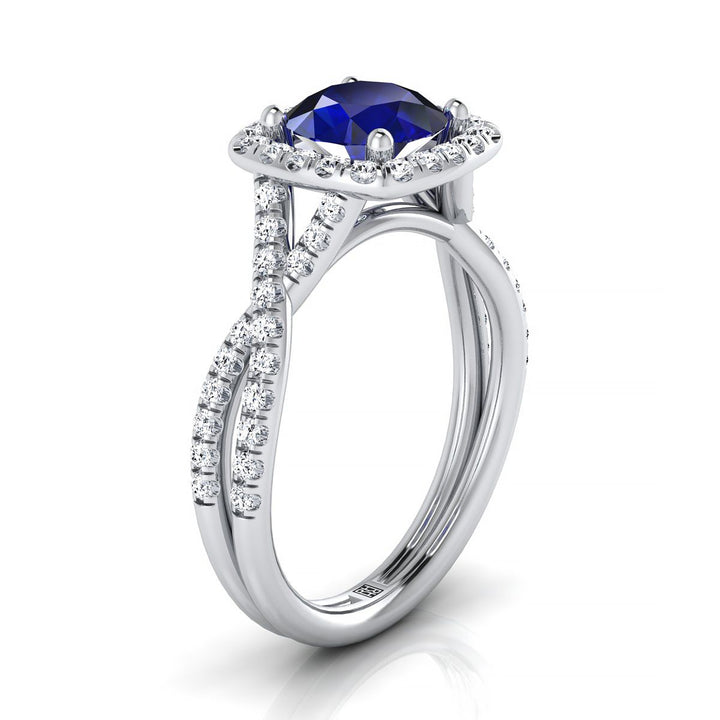 14K White Gold Round Brilliant Antique Delicate Beaded Floral Halo and Leaf Engagement Ring -3/8ctw