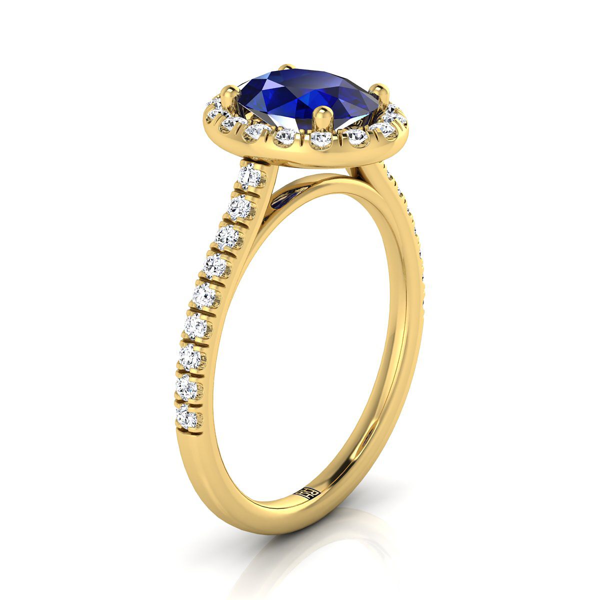 14K Yellow Gold Oval Classic French Pave Halo and Linear Engagement Ring -3/8ctw