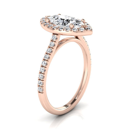 14K Rose Gold Marquise  Classic French Pave Halo and Linear Engagement Ring -1/2ctw