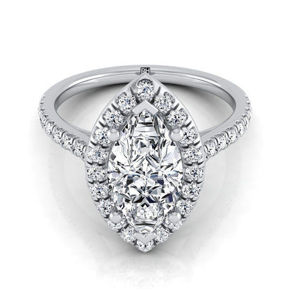 18K White Gold Marquise  Classic French Pave Halo and Linear Engagement Ring -1/2ctw