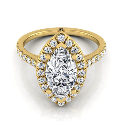 14K Yellow Gold Marquise  Classic French Pave Halo and Linear Engagement Ring -1/2ctw