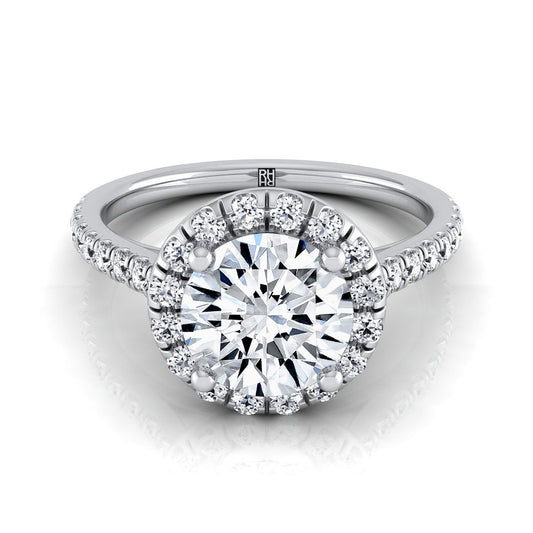Platinum Round Brilliant Classic French Pave Halo and Linear Engagement Ring -3/8ctw