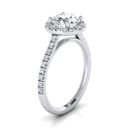Platinum Round Brilliant Classic French Pave Halo and Linear Engagement Ring -3/8ctw