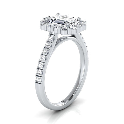 18K White Gold Emerald Cut Diamond Shared Prong Halo Engagement Ring -5/8ctw