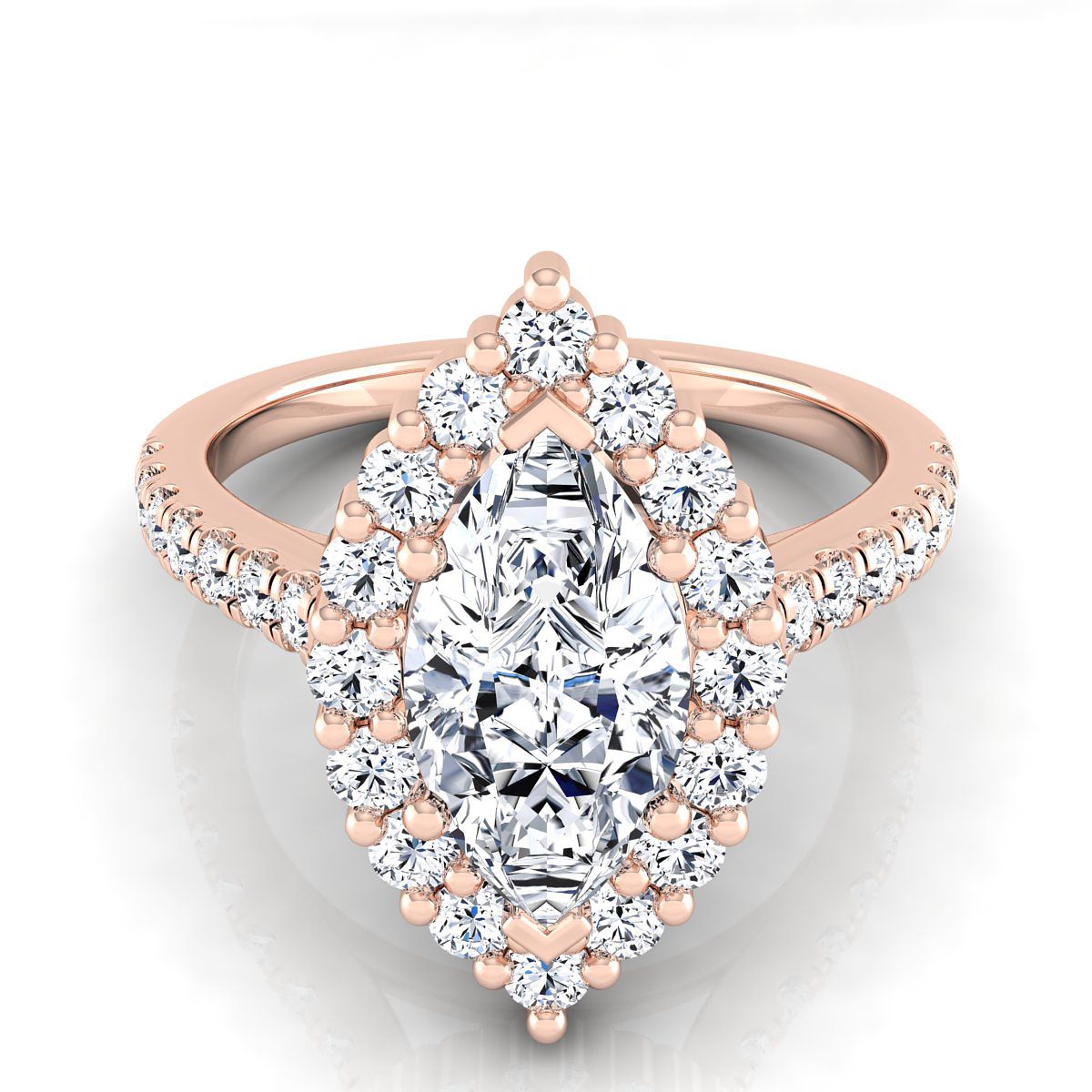 14K Rose Gold Marquise  Diamond Shared Prong Halo Engagement Ring -5/8ctw