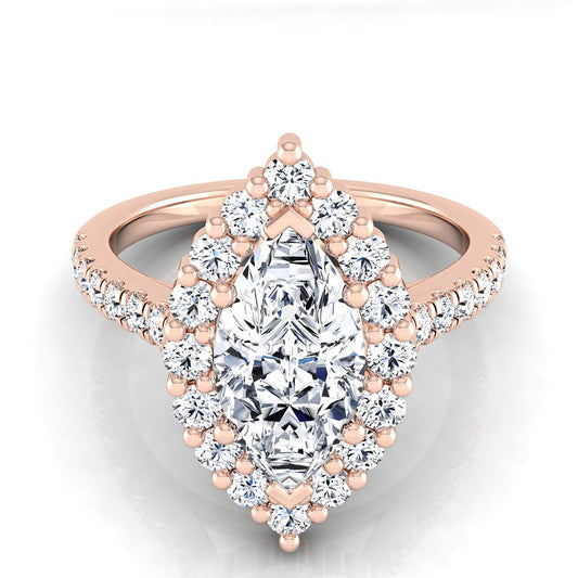 14K Rose Gold Marquise  Diamond Shared Prong Halo Engagement Ring -5/8ctw