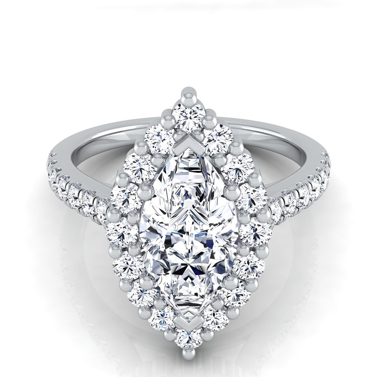 14K White Gold Marquise  Diamond Shared Prong Halo Engagement Ring -5/8ctw