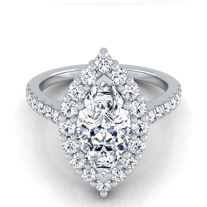 18K White Gold Marquise  Diamond Shared Prong Halo Engagement Ring -5/8ctw