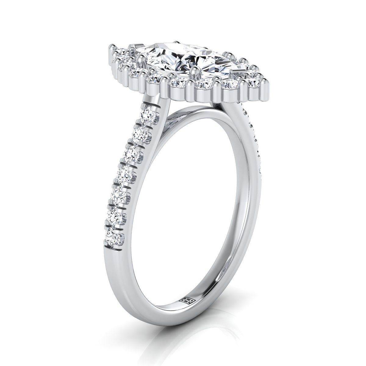 14K White Gold Marquise  Diamond Shared Prong Halo Engagement Ring -5/8ctw