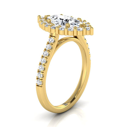 14K Yellow Gold Marquise  Diamond Shared Prong Halo Engagement Ring -5/8ctw