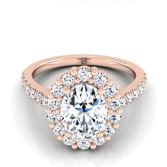 14K Rose Gold Oval Diamond Shared Prong Halo Engagement Ring -5/8ctw