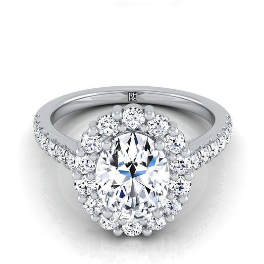 Platinum Oval Diamond Shared Prong Halo Engagement Ring -5/8ctw