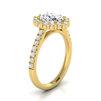 18K Yellow Gold Oval Diamond Shared Prong Halo Engagement Ring -5/8ctw
