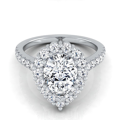 Platinum Pear Shape Center Diamond Shared Prong Halo Engagement Ring -5/8ctw