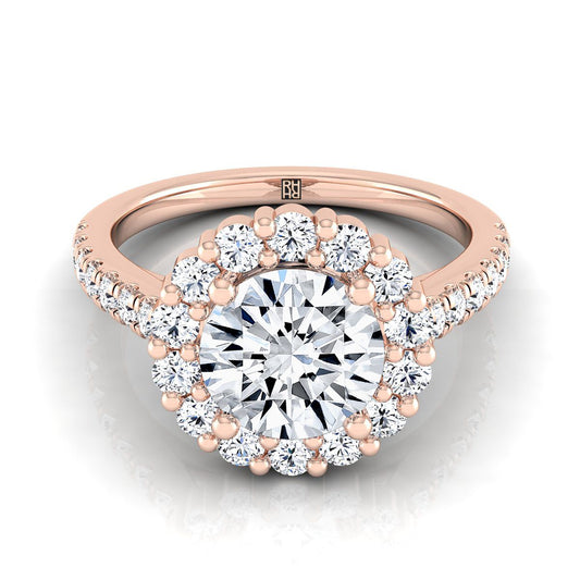 14K Rose Gold Round Brilliant Diamond Shared Prong Halo Engagement Ring -5/8ctw