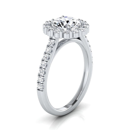 18K White Gold Round Brilliant Diamond Shared Prong Halo Engagement Ring -5/8ctw