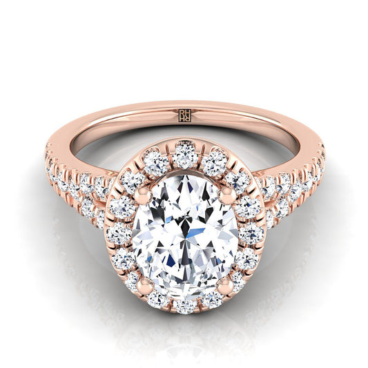 14K Rose Gold Oval Diamond Simple Prong Halo with Petite Split Shank Pave Engagement Ring -1/2ctw