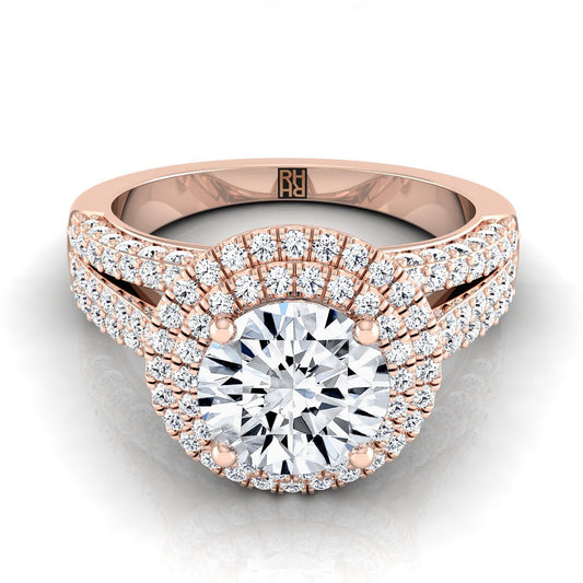 14K Rose Gold Round Brilliant Extraordinary Three Tier Diamond Halo Crown Engagement Ring -7/8ctw