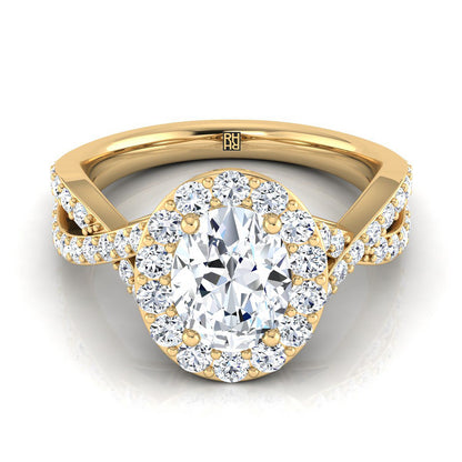 18K Yellow Gold Oval Twisted Open Lattice Diamond Halo Engagement Ring -3/4ctw