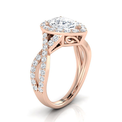 14K Rose Gold Pear Shape Center Twisted Open Lattice Diamond Halo Engagement Ring -3/4ctw