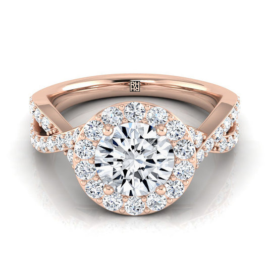 14K Rose Gold Round Brilliant Twisted Open Lattice Diamond Halo Engagement Ring -3/4ctw