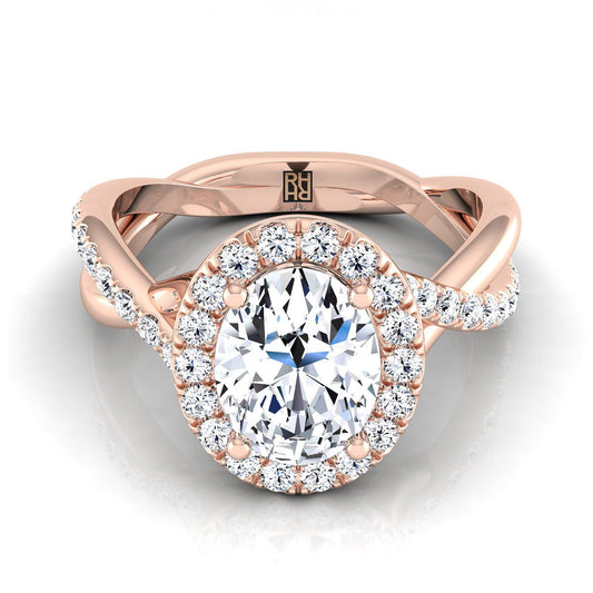 14K Rose Gold Oval Diamond Twisted Vine Halo Engagement Ring -1/2ctw