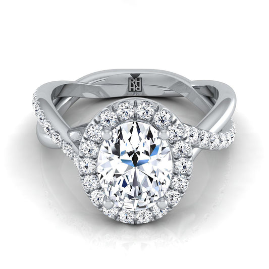 Platinum Oval Diamond Twisted Vine Halo Engagement Ring -1/2ctw