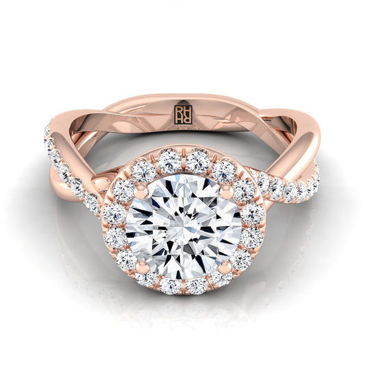 14K Rose Gold Round Brilliant Diamond Twisted Vine Halo Engagement Ring -1/2ctw