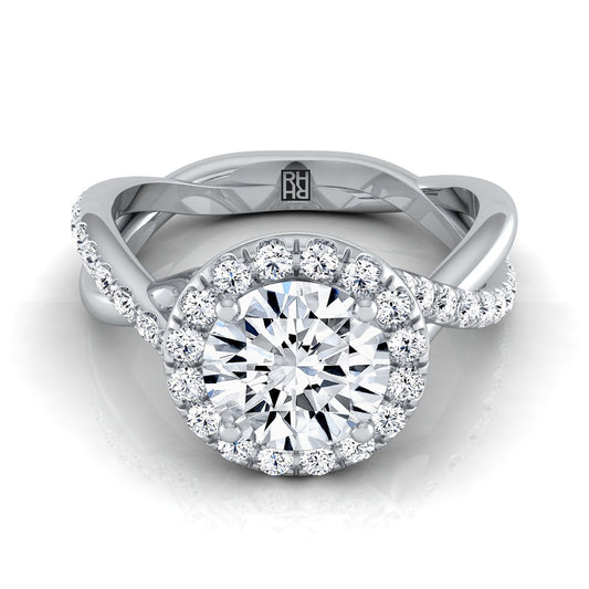 Platinum Round Brilliant Diamond Twisted Vine Halo Engagement Ring -1/2ctw