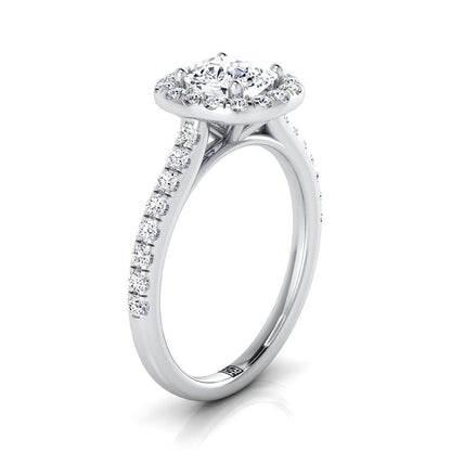Platinum Cushion Diamond Classic Pave Halo Cathedral Style Engagement Ring -1/2ctw