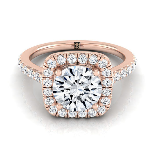 14K Rose Gold Round Brilliant Diamond Classic Pave Halo Cathedral Style Engagement Ring -1/2ctw