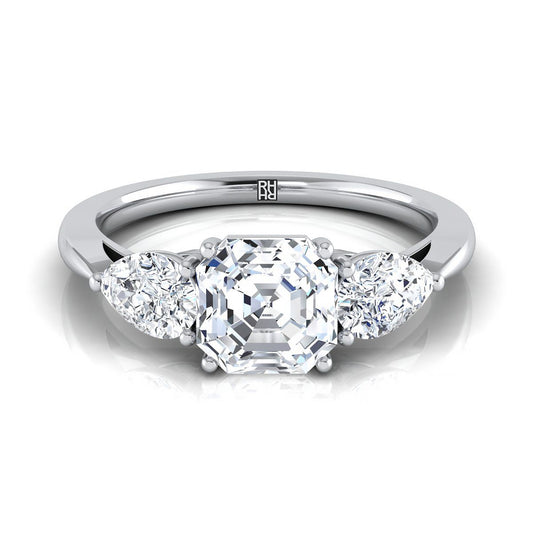 Platinum Asscher Cut Diamond Perfectly Matched Pear Shaped Three Diamond Engagement Ring -7/8ctw