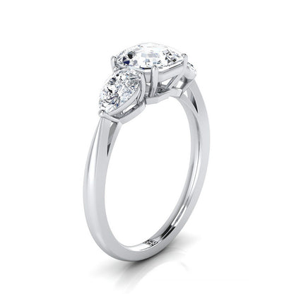 Platinum Asscher Cut Diamond Perfectly Matched Pear Shaped Three Diamond Engagement Ring -7/8ctw