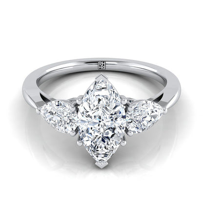 14K White Gold Marquise  Diamond Perfectly Matched Pear Shaped Three Diamond Engagement Ring -7/8ctw