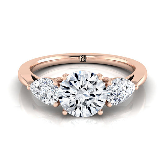 14K Rose Gold Round Brilliant Diamond Perfectly Matched Pear Shaped Three Diamond Engagement Ring -7/8ctw