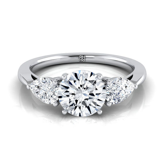 18K White Gold Round Brilliant Diamond Perfectly Matched Pear Shaped Three Diamond Engagement Ring -7/8ctw