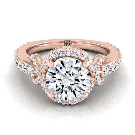 14K Rose Gold Round Brilliant Diamond French Pave Graceful Love Knot Engagement Ring -5/8ctw