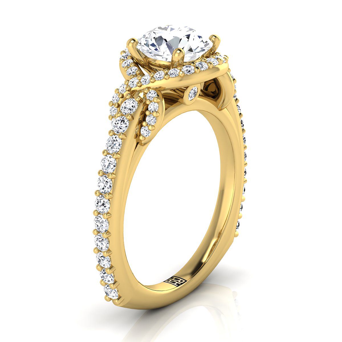 18K Yellow Gold Round Brilliant Diamond French Pave Graceful Love Knot Engagement Ring -5/8ctw