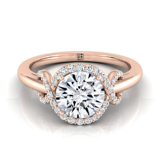 14K Rose Gold Round Brilliant Diamond Graceful Love Knot Engagement Ring -1/5ctw