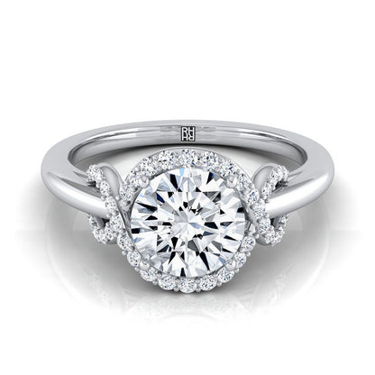 Platinum Round Brilliant Diamond Graceful Love Knot Engagement Ring -1/5ctw