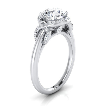 18K White Gold Round Brilliant Diamond Graceful Love Knot Engagement Ring -1/5ctw
