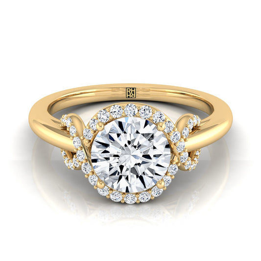 14K Yellow Gold Round Brilliant Diamond Graceful Love Knot Engagement Ring -1/5ctw