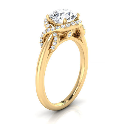 14K Yellow Gold Round Brilliant Diamond Graceful Love Knot Engagement Ring -1/5ctw
