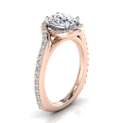 14K Rose Gold Oval Diamond Pave Halo Twist Swirl Engagement Ring -1/2ctw