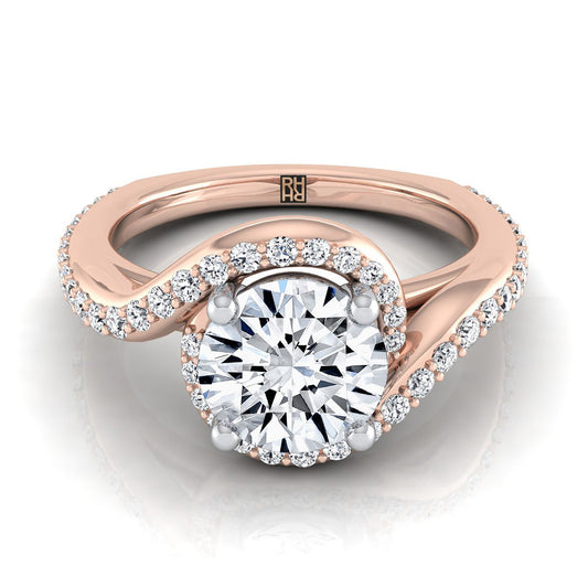 14K Rose Gold Round Brilliant Diamond Pave Halo Twist Swirl Engagement Ring -1/2ctw