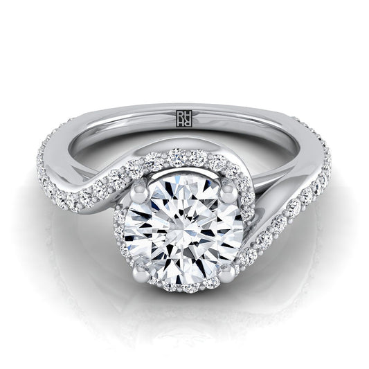 Platinum Round Brilliant Diamond Pave Halo Twist Swirl Engagement Ring -1/2ctw