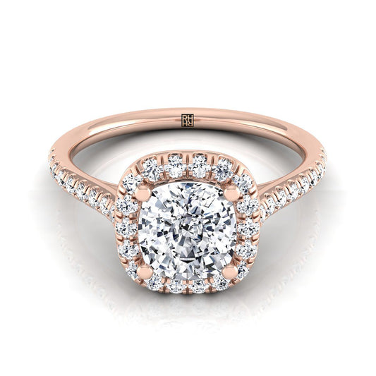 14K Rose Gold Cushion Diamond Simple Prong Set Halo Engagement Ring -1/3ctw