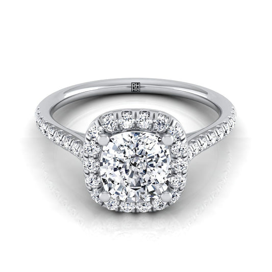 Platinum Cushion Diamond Simple Prong Set Halo Engagement Ring -1/3ctw